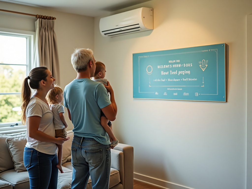 Texas family admiring clean HVAC vent and wall poster