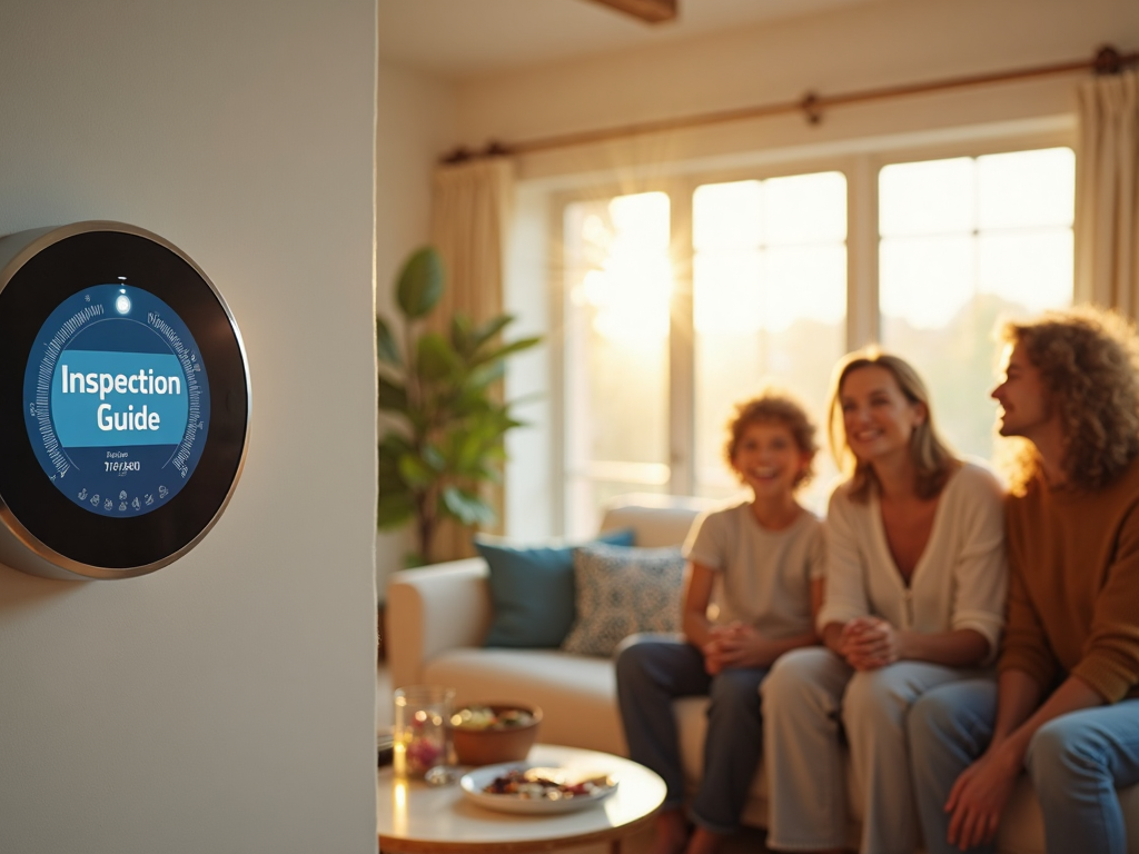 Texas family near smart thermostat displaying inspection guide
