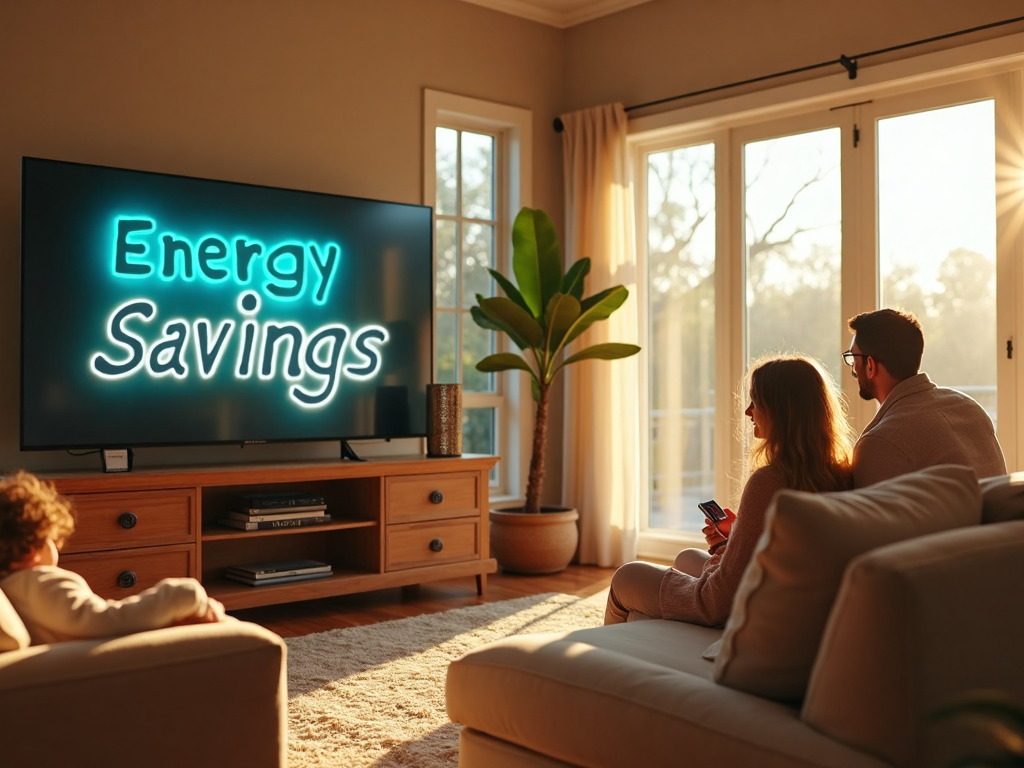 Texas family gathering in sunlit home with visible air vents and energy savings text