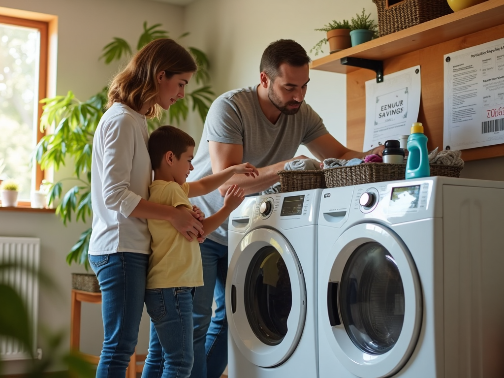 Texas family inspects dryer vent for energy savings in their home laundry room