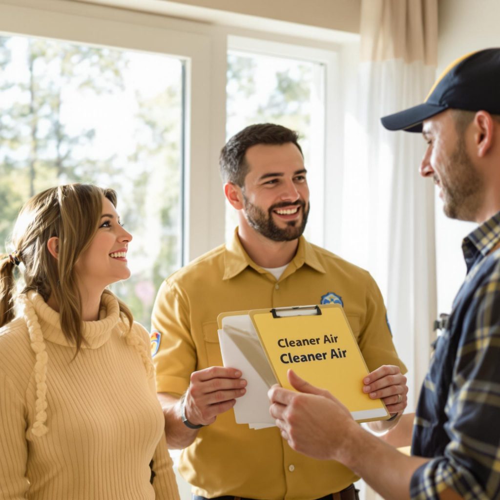 Texas family with duct professional discussing air quality