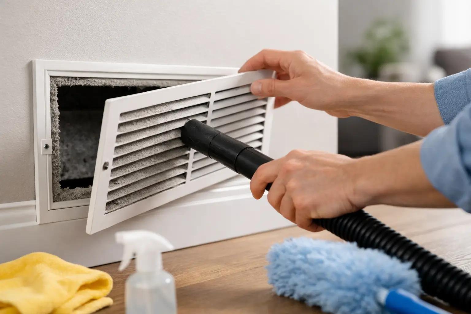 Vacuuming dust from a wall air vent