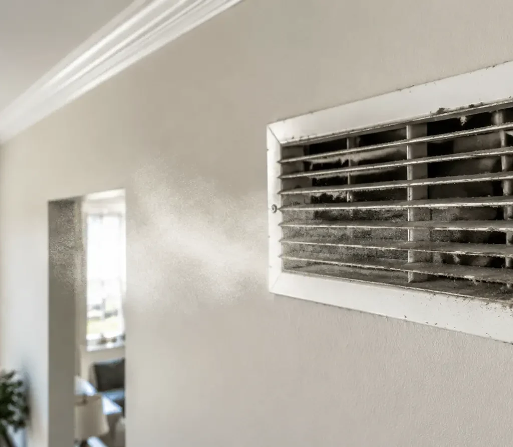 Dust blowing from dirty air vent