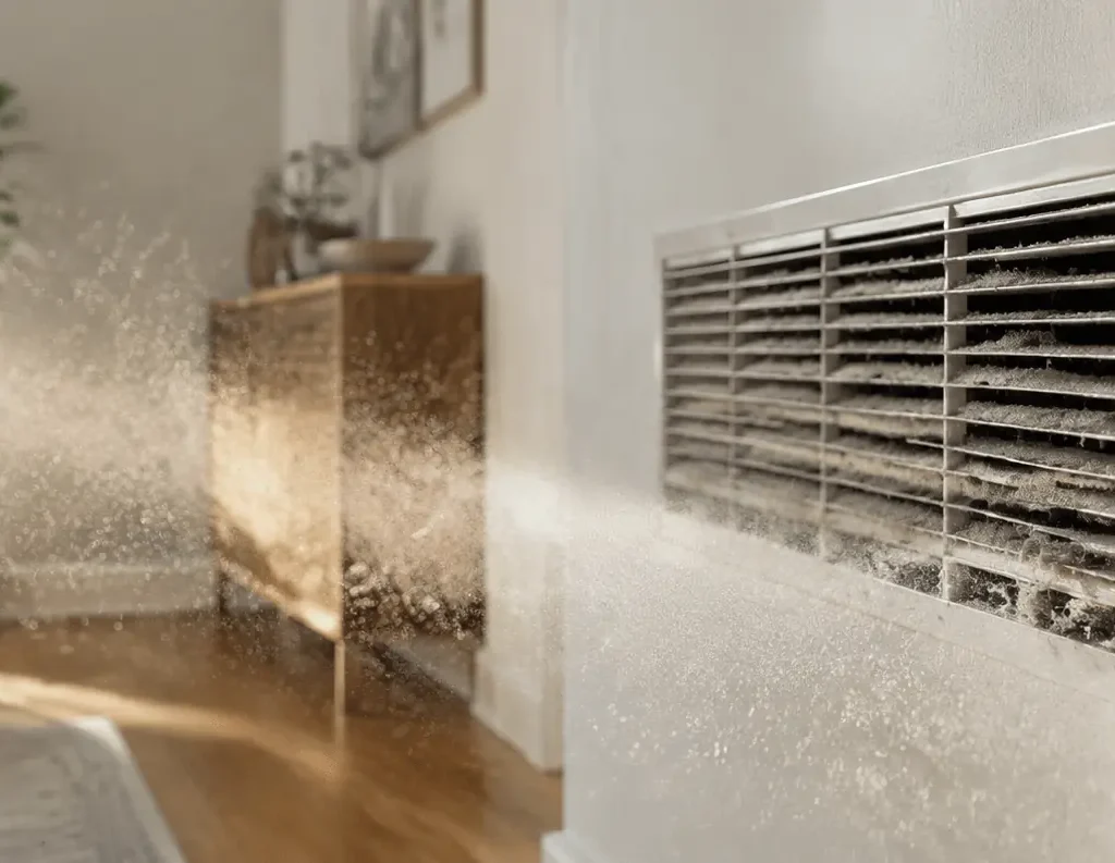 Dust and allergens blowing from dirty air vent