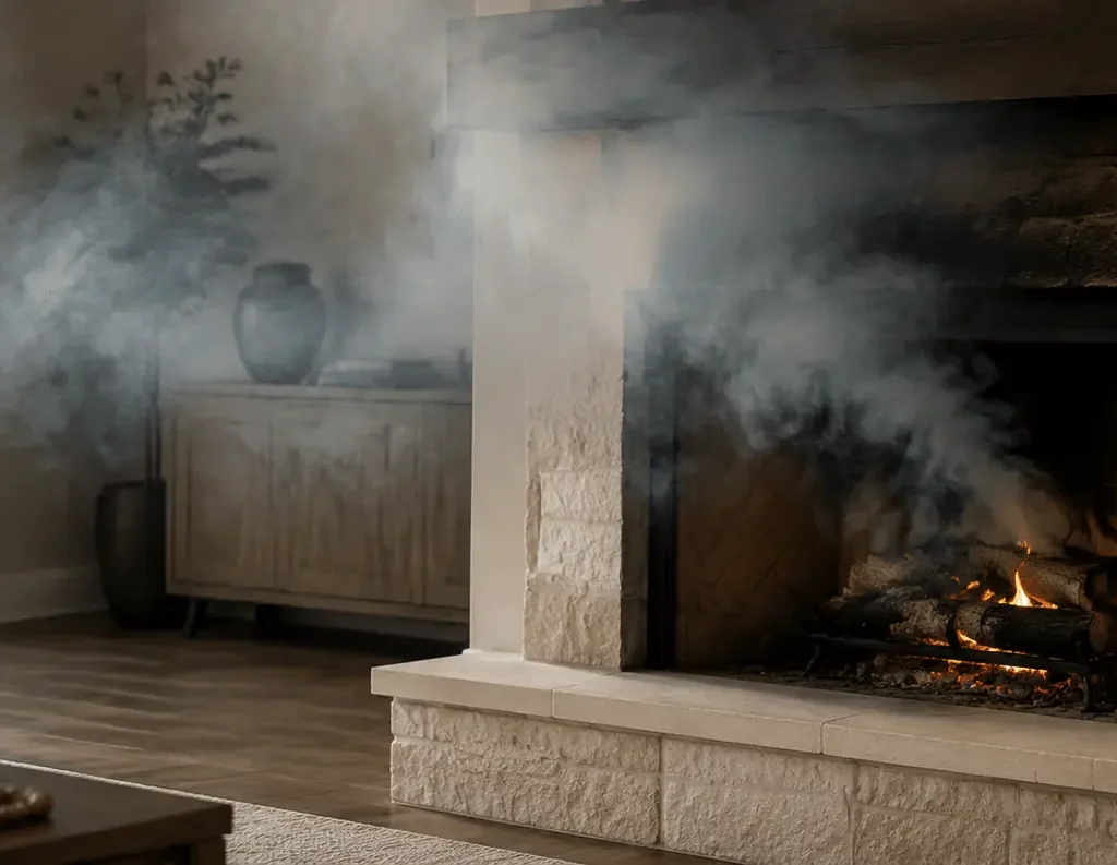 Chimney smoke moving toward living space