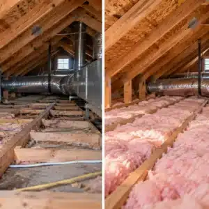 Attic insulation before and after