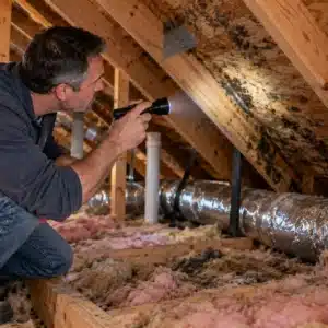 Technician inspecting attic mold