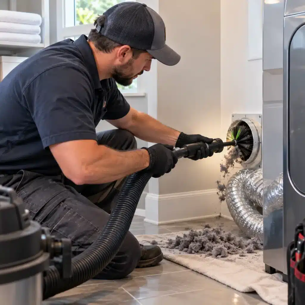 Technician cleaning air duct